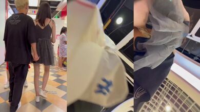 商场一路跟踪抄底跟着男朋友逛街的漂亮小姐姐